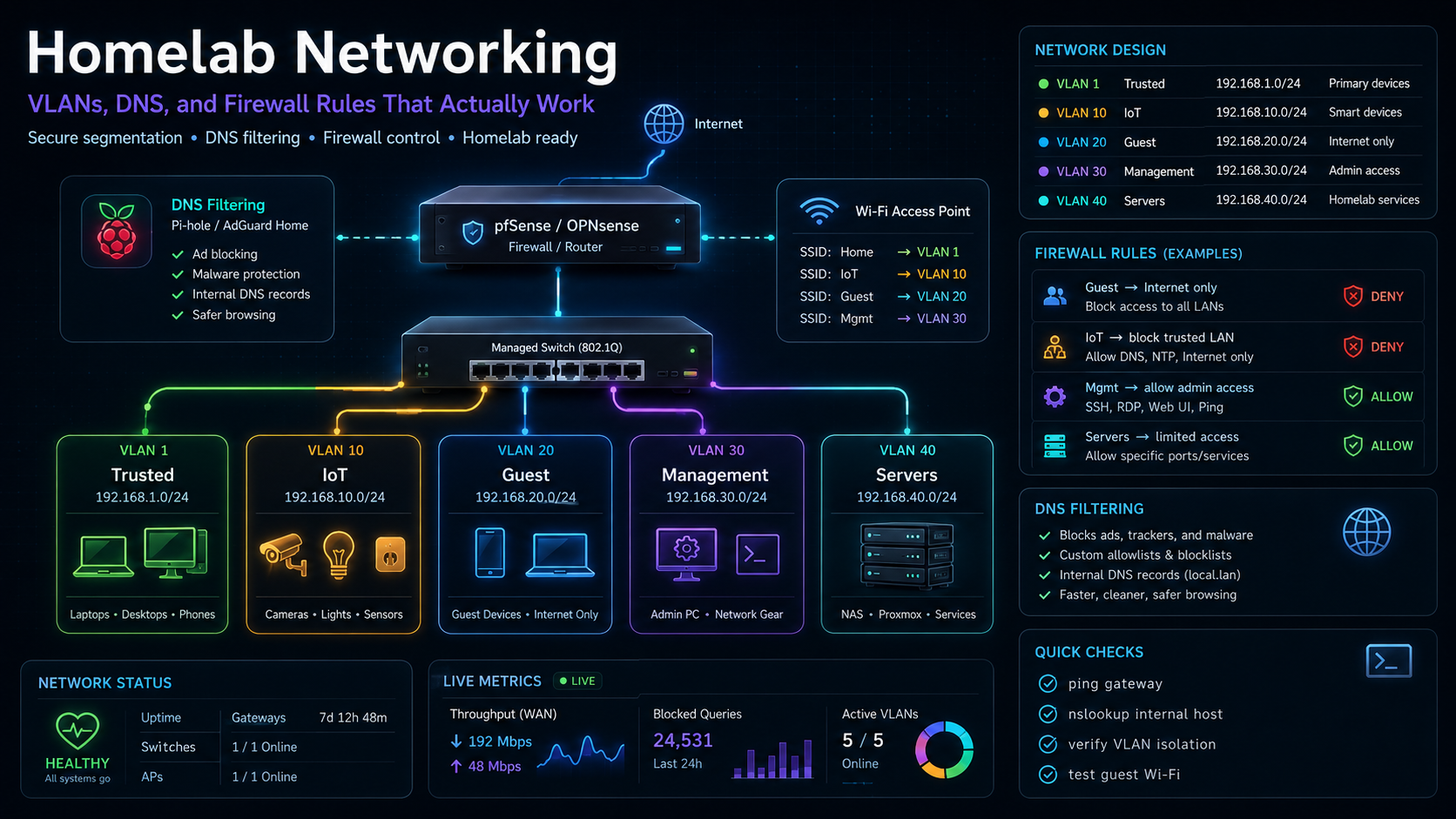 Cover for Homelab Networking — VLANs, DNS, and Firewall Rules That Actually Work